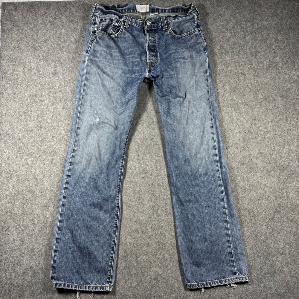 Levis 501 Original Fit Mens Blue Wash Straight Leg Jeans 32x29 Button Fly Y2K